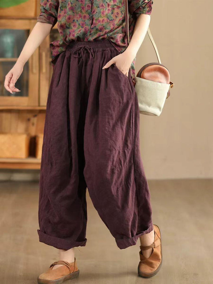 Women Casual Solid Color Loose Linen Pants - ZYLIRA