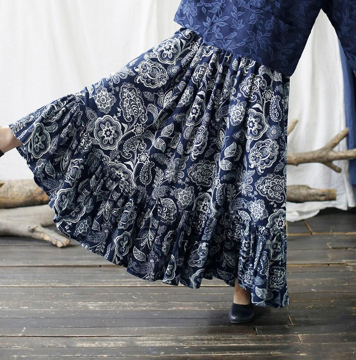 Vintage Ruffled Printed A- Line Maxi Skirt - ZYLIRA