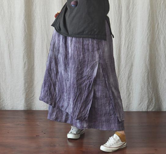 Double Layered Textured Distressed Linen Casual Skirts - ZYLIRA