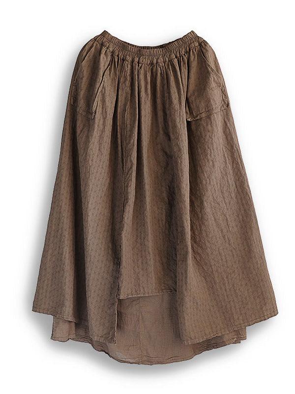 Retro Pockets Jacquard Asymmetric Double- Layer Cotton Skirts - ZYLIRA