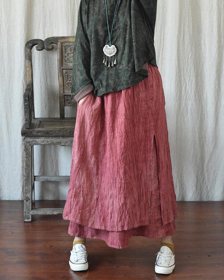 Double Layered Textured Distressed Linen Casual Skirts - ZYLIRA