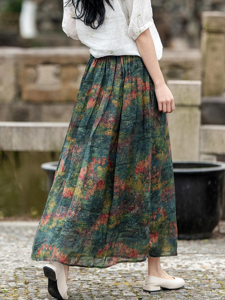 Casual Printed Elastic Waist A- Line Midi Skirts - ZYLIRA