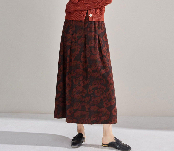 Vintage Elastic Waist Printed A- Line Midi Skirts - ZYLIRA