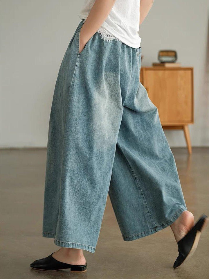 Vintage Washed Oversized Loose Fit Pleated Jeans - ZYLIRA