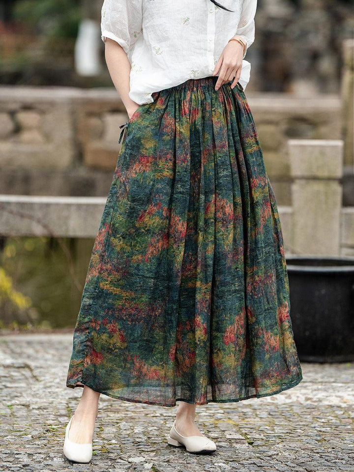 Casual Printed Elastic Waist A- Line Midi Skirts - ZYLIRA