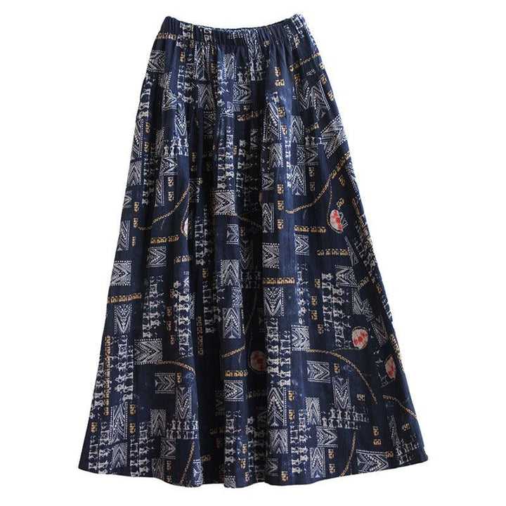 Vintage Ethnic Style Printed Ruffled Linen Midi Skirts - ZYLIRA