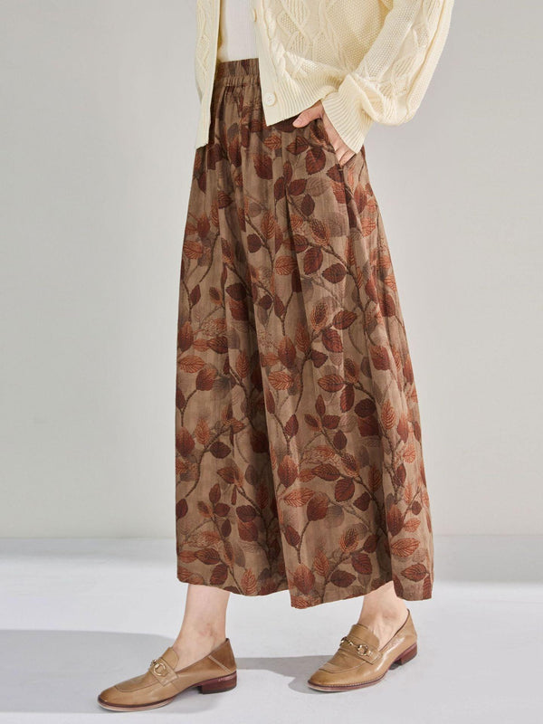 Vintage Elastic Waist Printed A- Line Midi Skirts - ZYLIRA