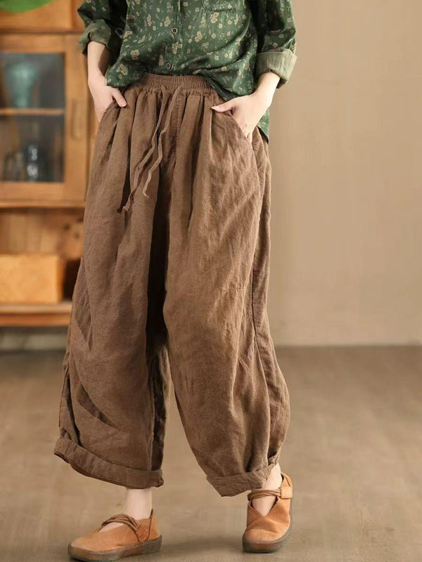 Women Casual Solid Color Loose Linen Pants - ZYLIRA