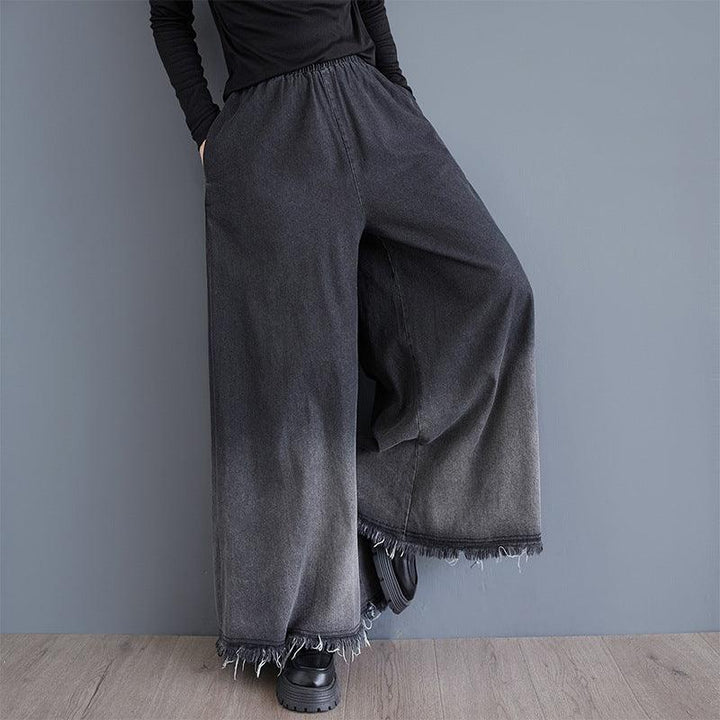 Washed Ombre Frayed Wide-Leg Jeans for Women - ZYLIRA