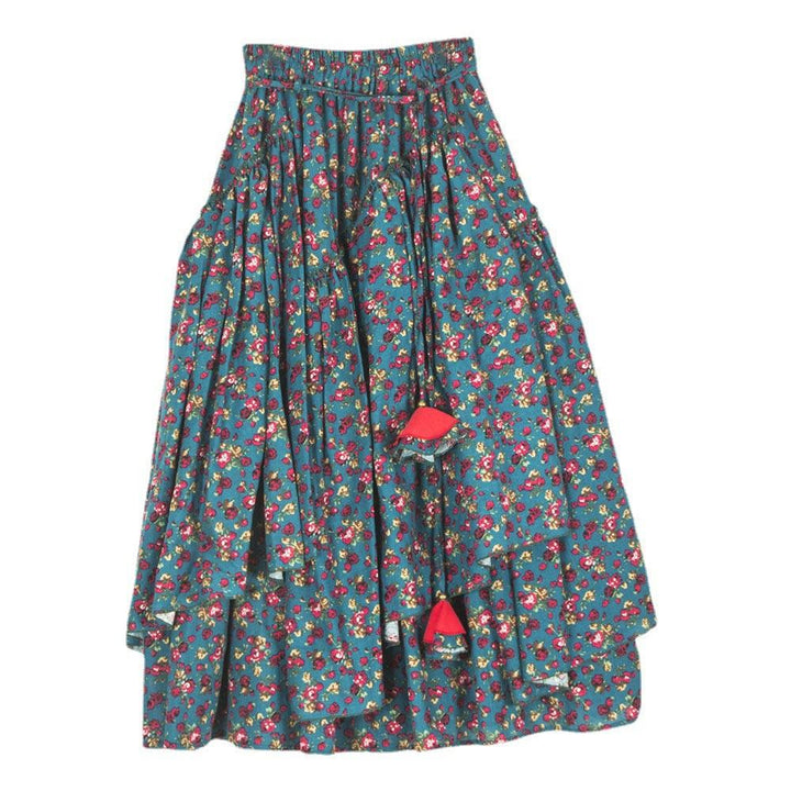 Vintage Floral Printed Ruffled Asymmetric Skirt - ZYLIRA