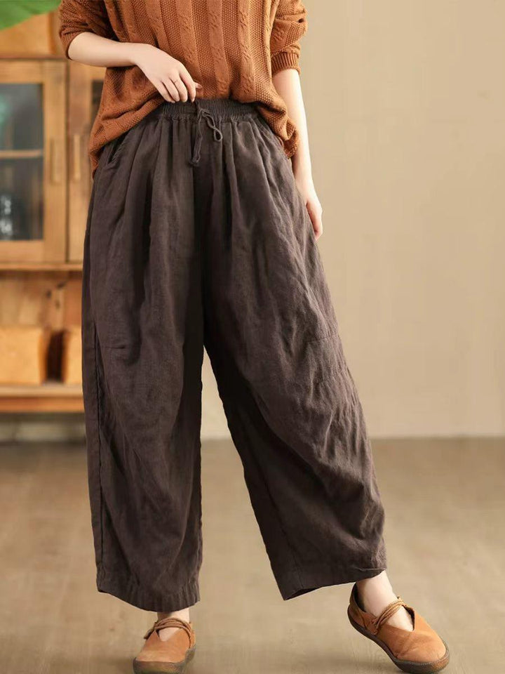 Women Casual Solid Color Loose Linen Pants - ZYLIRA