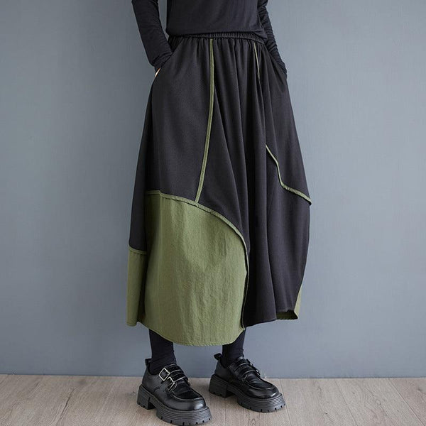 Casual Elastic Waist Asymmetric Color Block Skirts - ZYLIRA