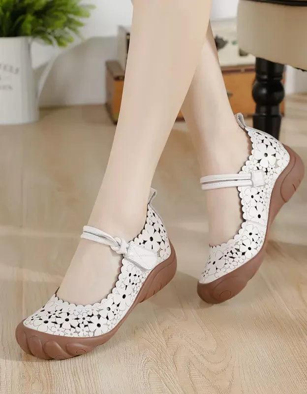 Comfortable Wide Toe Box Hollow Retro Flat Shoes - ZYLIRA