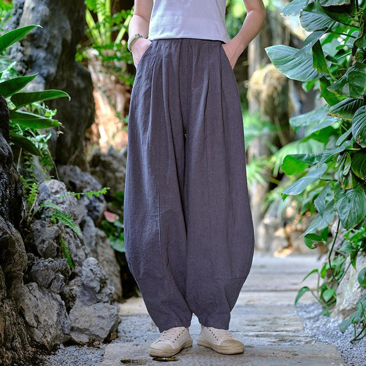 Solid Color Loose Linen Harem Pants for Women - ZYLIRA