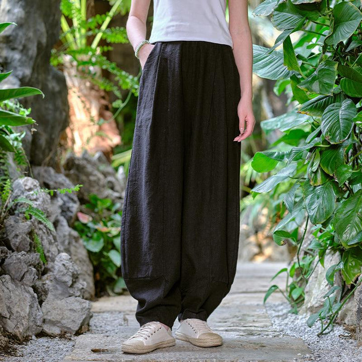 Solid Color Loose Linen Harem Pants for Women - ZYLIRA