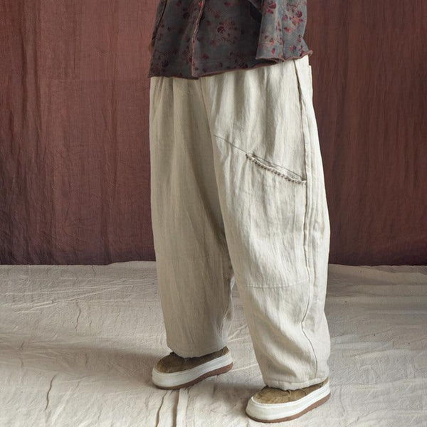 Women Winter Loose Fit Vintage Cotton Linen Trousers - ZYLIRA