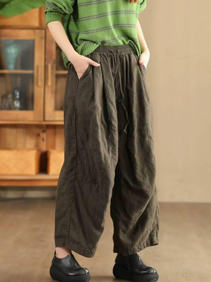 Women Casual Solid Color Loose Linen Pants - ZYLIRA