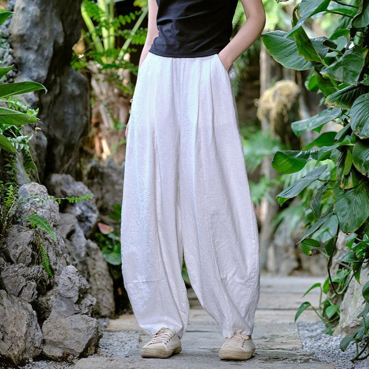 Solid Color Loose Linen Harem Pants for Women - ZYLIRA