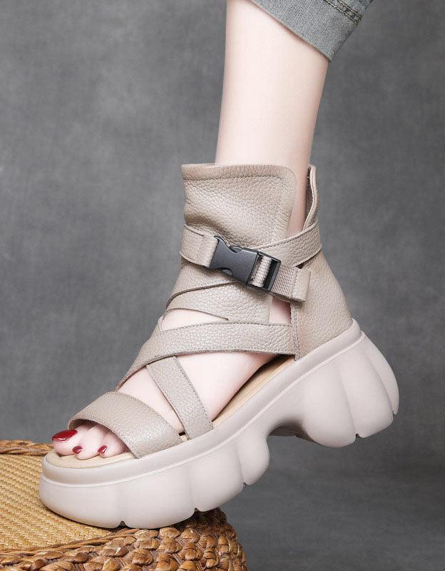 Open Toe Comfortable Leather Straps Platform Sandals - ZYLIRA