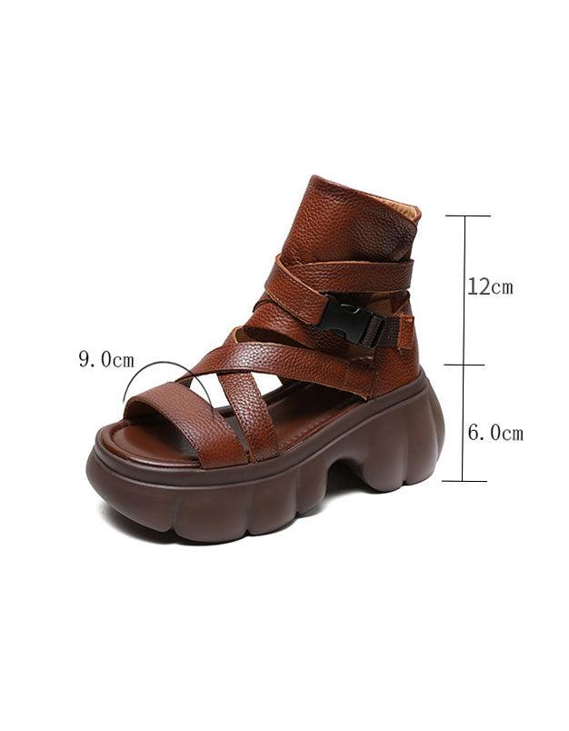 Open Toe Comfortable Leather Straps Platform Sandals - ZYLIRA