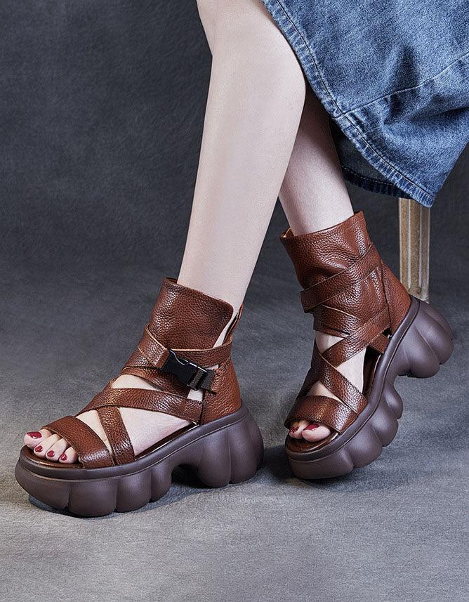 Open Toe Comfortable Leather Straps Platform Sandals - ZYLIRA