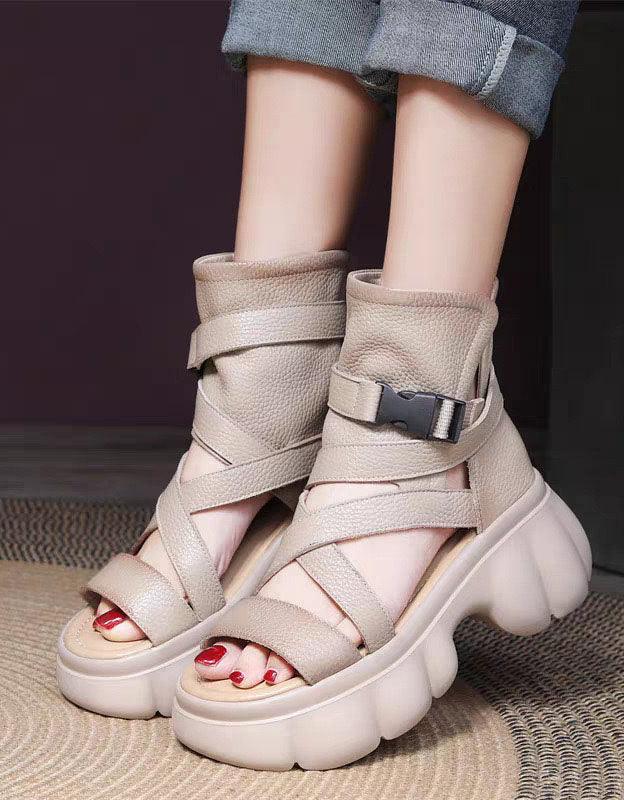 Open Toe Comfortable Leather Straps Platform Sandals - ZYLIRA