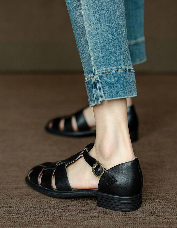 Pointed Toe Vintage British Style Leather Woven Sandals - ZYLIRA