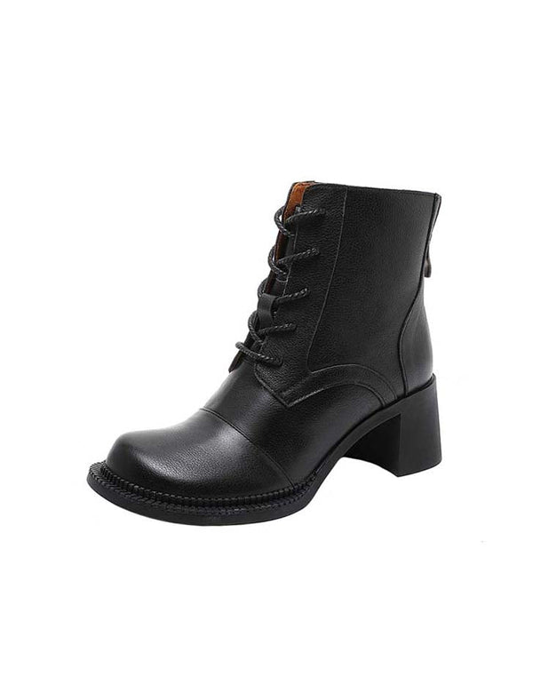 Bottines à lacets et talons épais en cuir véritable