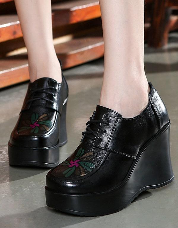 Retro Leather Handmade Vintage Wedge Shoes - ZYLIRA