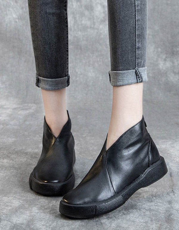 Bottines rétro en cuir pour femmes