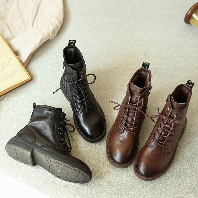 Retro Leather Seven Eyelets Lace-up Martin Boots - ZYLIRA