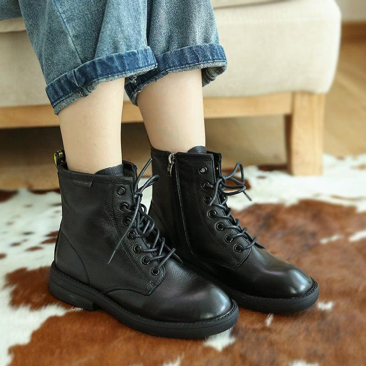 Retro Leather Seven Eyelets Lace-up Martin Boots - ZYLIRA