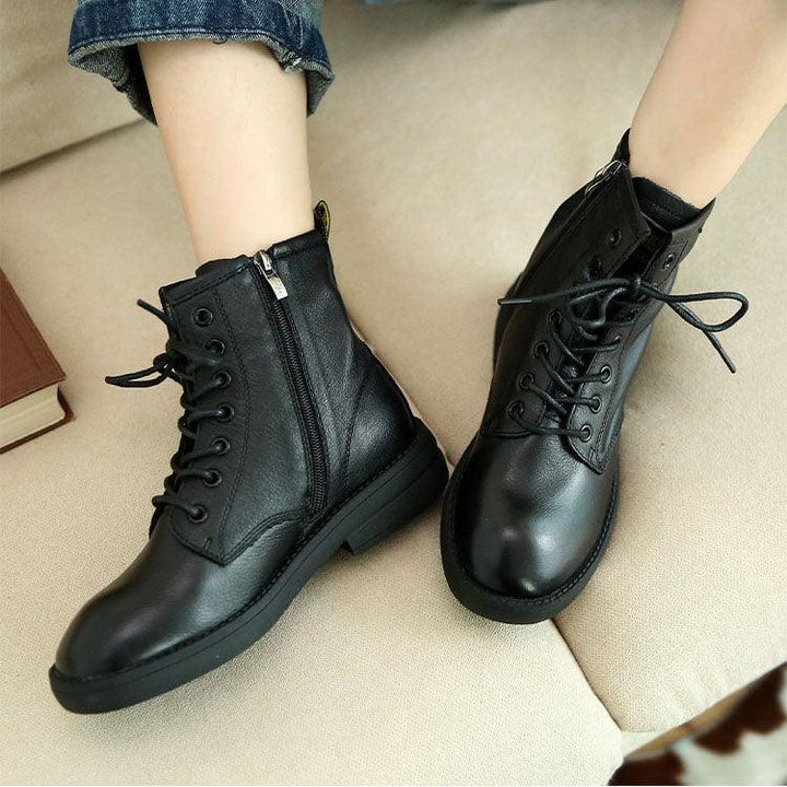 Retro Leather Seven Eyelets Lace-up Martin Boots - ZYLIRA