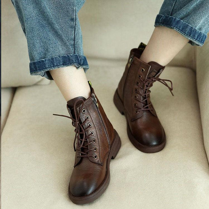 Retro Leather Seven Eyelets Lace-up Martin Boots - ZYLIRA