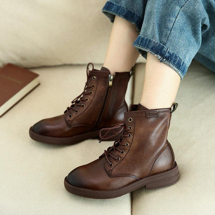 Retro Leather Seven Eyelets Lace-up Martin Boots - ZYLIRA