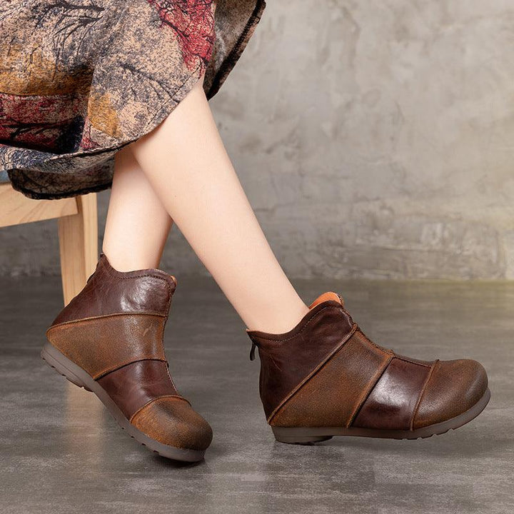 Retro Handmade Leather Stitching Women's Short Boots - ZYLIRA