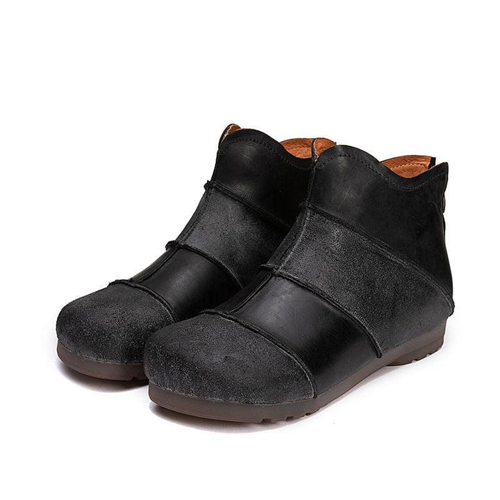 Retro Handmade Leather Stitching Women's Short Boots - ZYLIRA