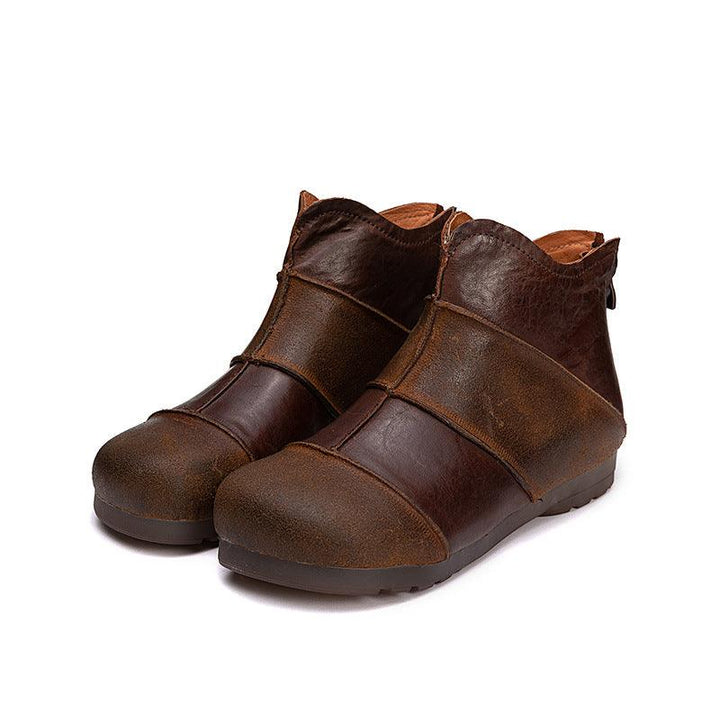 Retro Handmade Leather Stitching Women's Short Boots - ZYLIRA
