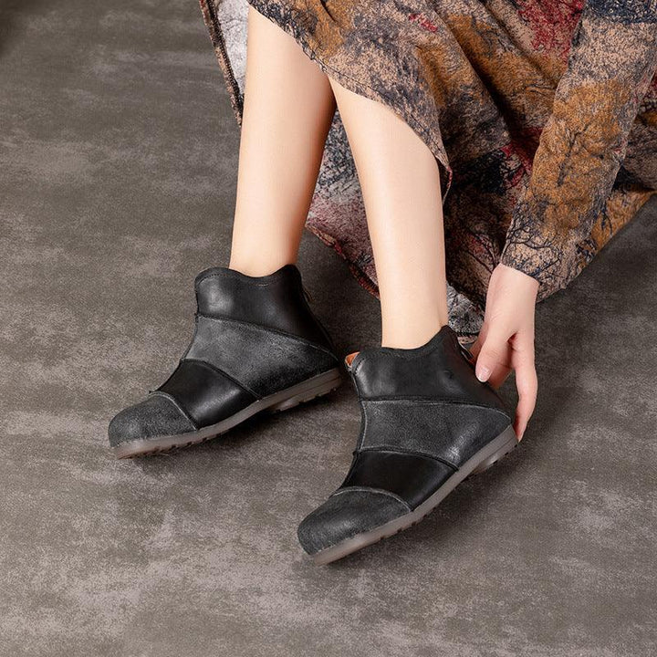 Retro Handmade Leather Stitching Women's Short Boots - ZYLIRA