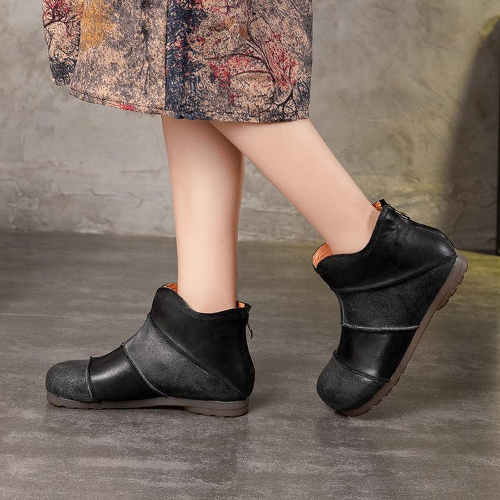 Retro Handmade Leather Stitching Women's Short Boots - ZYLIRA