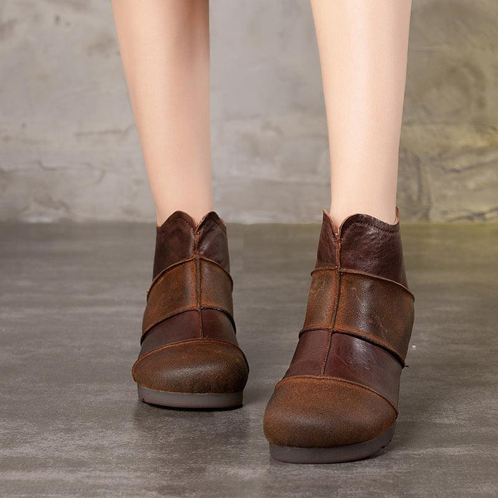 Retro Handmade Leather Stitching Women's Short Boots - ZYLIRA