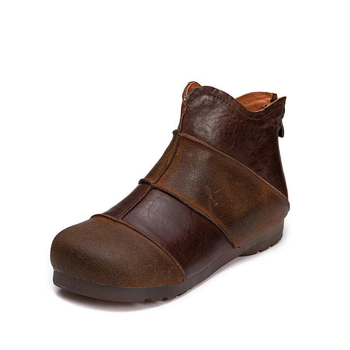 Retro Handmade Leather Stitching Women's Short Boots - ZYLIRA