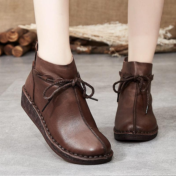 Retro Leather Handmade Women's Short Boots - ZYLIRA