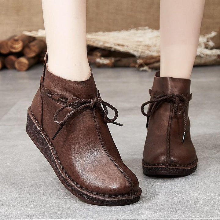 Retro Leather Handmade Women's Short Boots - ZYLIRA