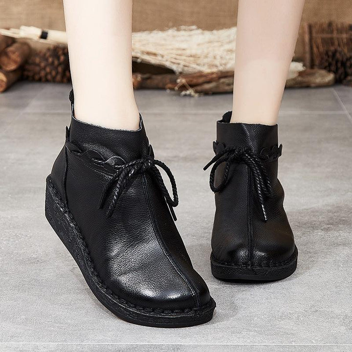 Retro Leather Handmade Women's Short Boots - ZYLIRA