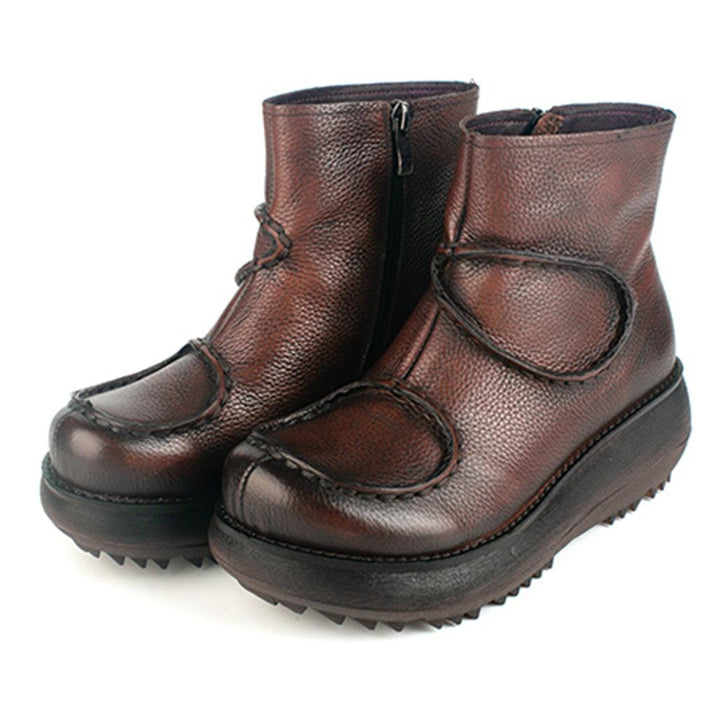 Retro Leather Wedge Short Boots | Gift Shoes - ZYLIRA