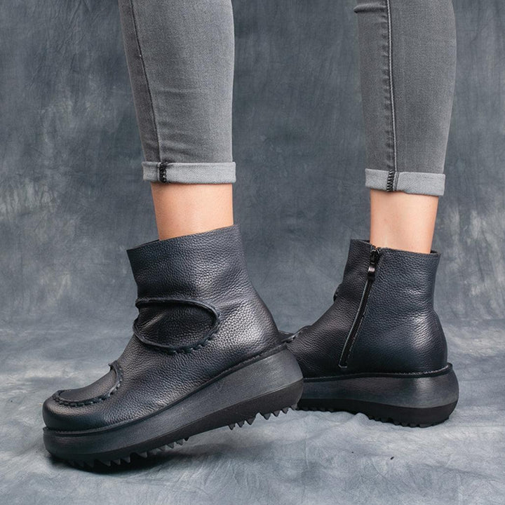Retro Leather Wedge Short Boots | Gift Shoes - ZYLIRA