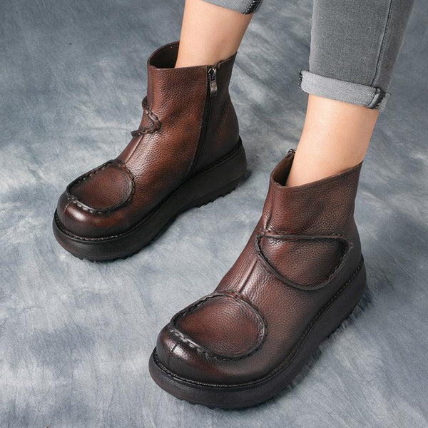 Retro Leather Wedge Short Boots | Gift Shoes - ZYLIRA