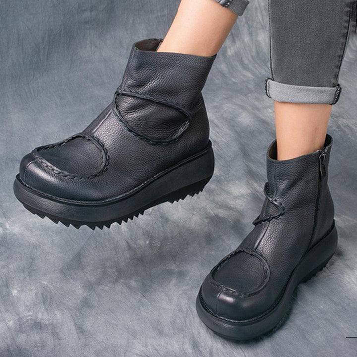 Retro Leather Wedge Short Boots | Gift Shoes - ZYLIRA