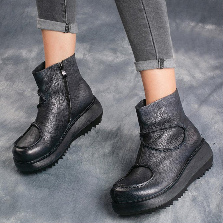 Retro Leather Wedge Short Boots | Gift Shoes - ZYLIRA